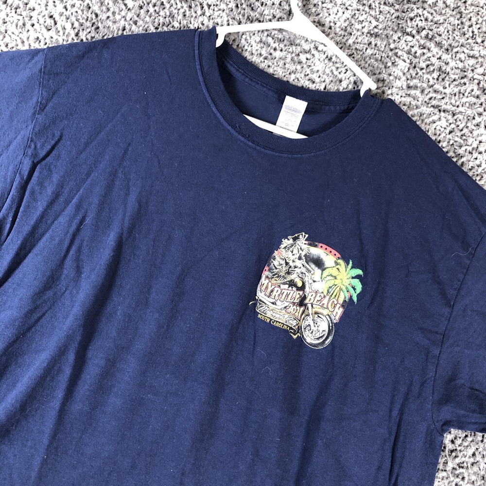 Myrtle Beach 2021 Bike Rally Shirt Mens XL Blue Motorcycle Graphic Tee Gildan